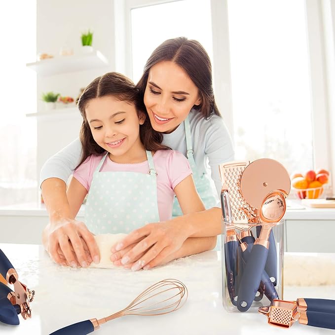 COOK WITH COLOR Kitchen Gadget Set Copper Plated Stainless Steel Utensils with Soft Touch Handles, Copper Navy, 7 Pieces-NeatNest