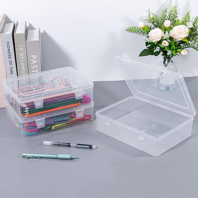 Clear Container with Lid, 4 Packs Rectangular Plastic Storage Box with Lid 8.74''×6.73”×1.6'' Clear Containers for Storage, Beads, Crafts Accessories-NeatNest