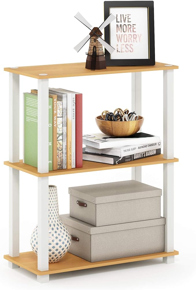 Furinno Turn-S-Tube 3-Tier Compact Multipurpose Shelf Display Rack, Square, Beech/White, 3-Tier Square Tubes-NeatNest