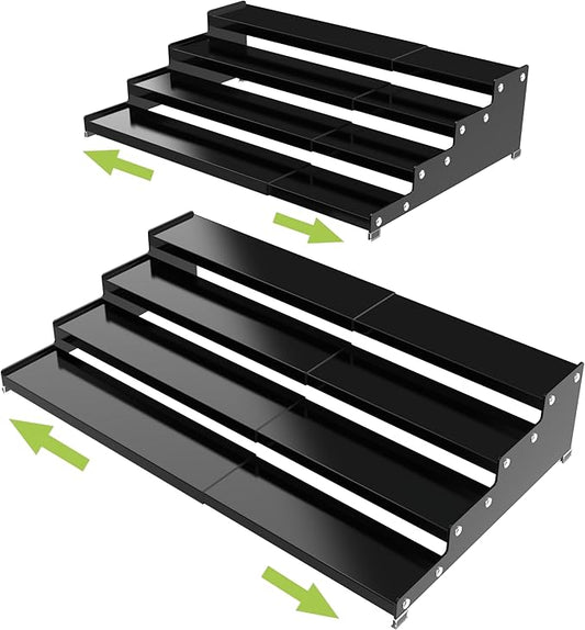 Expandable 4-Tier Step Spice Rack Organizer for Kitchen Cabinet Modern Design and Non Skid Space Saving Storage Shelf for Countertop Cabinets Pantry(2Packs/Black)-NeatNest
