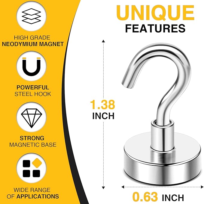 DIYMAG Magnetic Hooks, 30Lbs Strong Heavy Duty Cruise Magnet Hooks for Classroom, Fridge, Hanging, Cabins, Grill, Kitchen, Garage, Workplace and Office etc, (15 Pack-Silver)-NeatNest