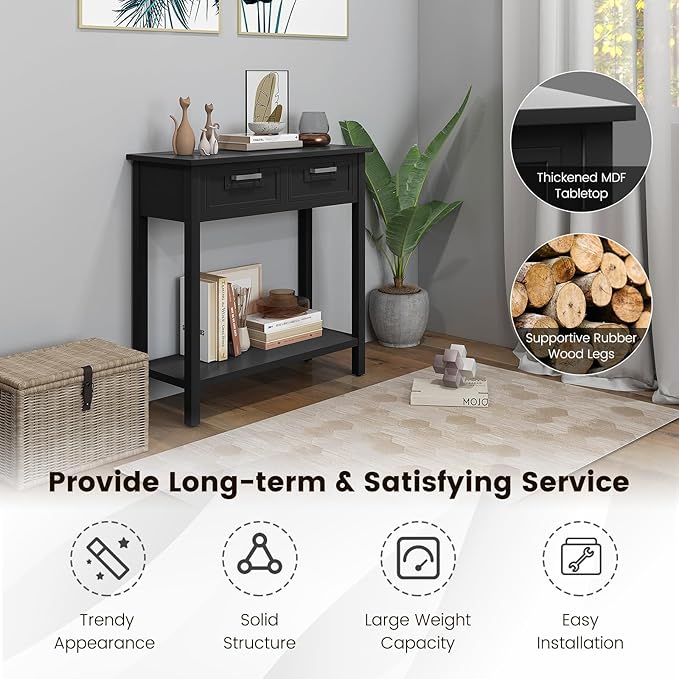 GOFLAME Small Console Table with 2 Drawers, 31” Entry Table with Storage Shelf, Modern, Narrow Sofa Table for Living Room, Hallway, Entrance (Black)-NeatNest