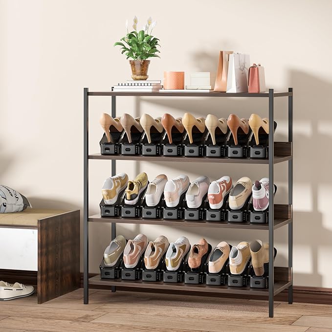 Neprock Shoe Slots Organizer,Shoe Storage Organizer Shoe Rack for Closet Organization,Shoe Slots Organizer De Zapatos Shoe Hoder Space Saver for Entryway(12 Pack)(Black)-NeatNest