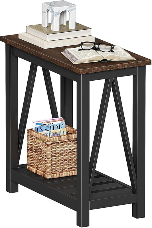 ChooChoo Farmhouse End Table, Rustic Vintage Narrow End Side Table with Storage Shelf for Small Spaces, Nightstand Sofa Table for Living Room, Bedroom Black-NeatNest