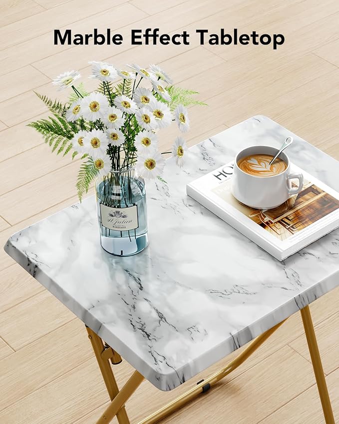 HUANUO Folding TV Tray Table -Stable Tray Table with No Assembly Required, TV Dinner Tray for Eating, Foldable Snack Tables for Bed & Sofa (Marbling)-NeatNest