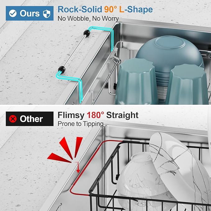 GSlife Stainless Steel Dish Drying Rack - Capacity Expandable in Sink Dish Drainer with Silicone Mat, Over Sink Dish Rack with Utensil Holder for Kitchen Counter, Large Capacity, Silver