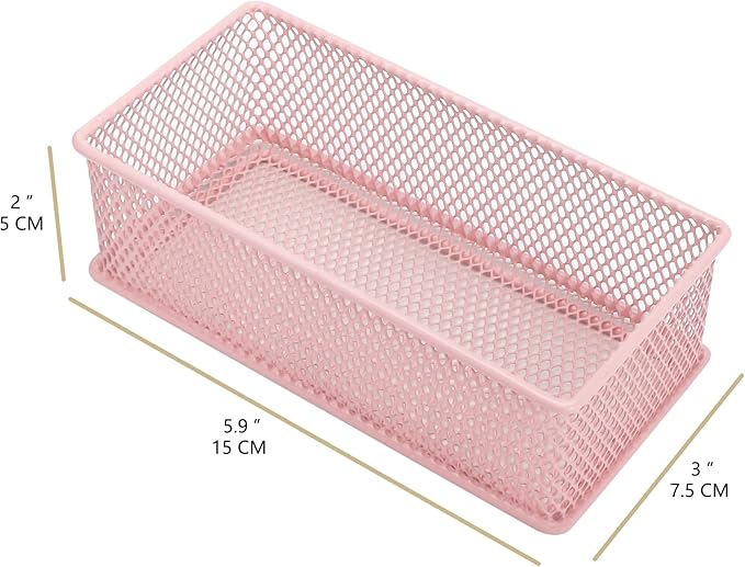 Annova Mesh Stackable Drawer Cabinet and Shelf Organizer Bins Storage Basket School Office Supply Holder Tray- Set of 2 (Light Pink, 3x6x2 Inch)-NeatNest