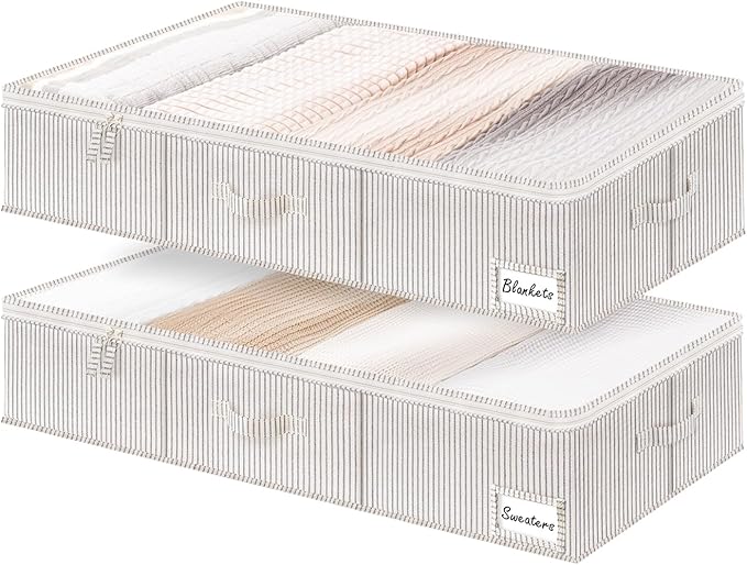StorageWorks Extra Large Under Bed Storage Containers with Handles and Label Holder, 2 Pack Ultra-thick Fabric Underbed Bins, Closet Organizer for Clothes, Blankets, Sweater-NeatNest