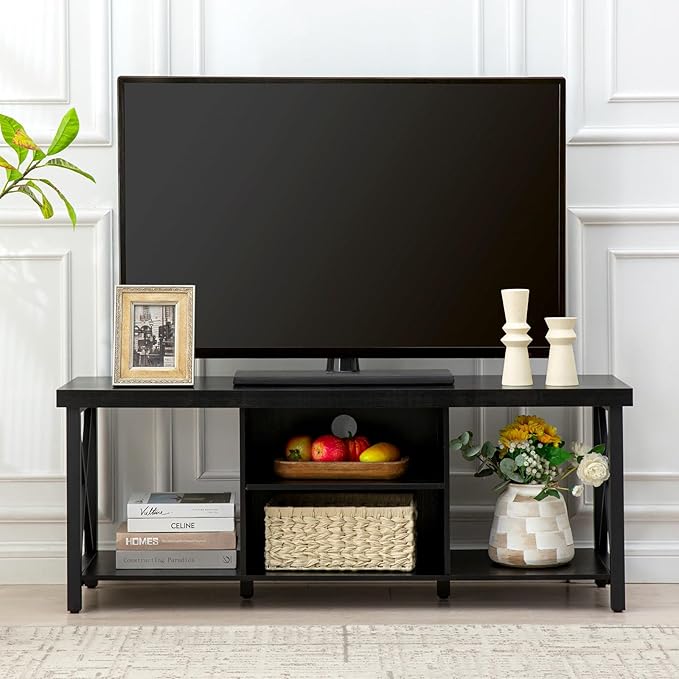 GAZHOME TV Stand for TV up to 55 Inches, TV Cabinet with Open Storage, TV Console Unit with Shelving for Living Room, Entertainment Room, Black-NeatNest