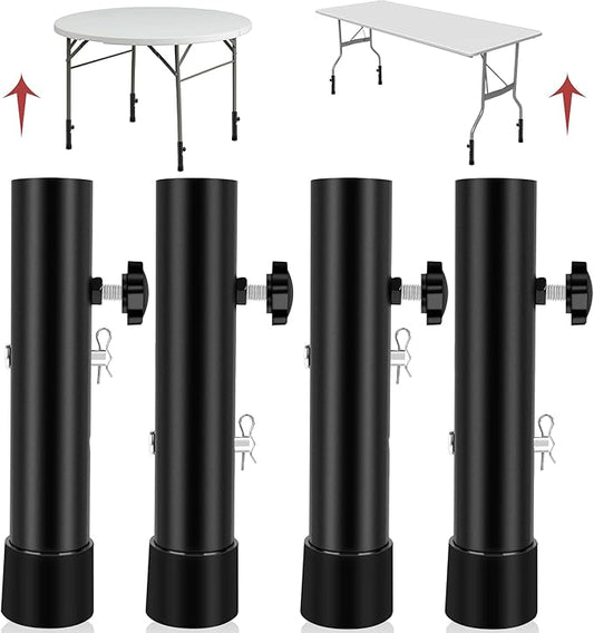 (4-Pack) Folding Table Leg Extenders, Highly Durable Steel Folding Table Leg Risers, Folding Desk Leg Extensions for Straight and Bent Legs, Adjustable Table Height Extenders for Rise 3.6in/5.2in-NeatNest