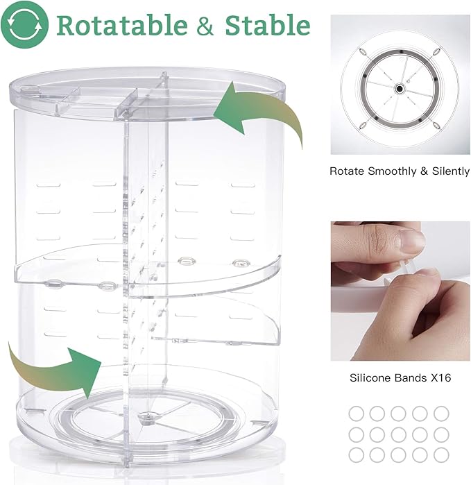 360 Rotating Makeup Organizer,DIY Adjustable Spinning Holder,Foldable Cosmetic Storage Display box,Large Capacity Make up Caddy Shelf,Fits Countertop Vanity and Bathroom (CLEAR)-NeatNest