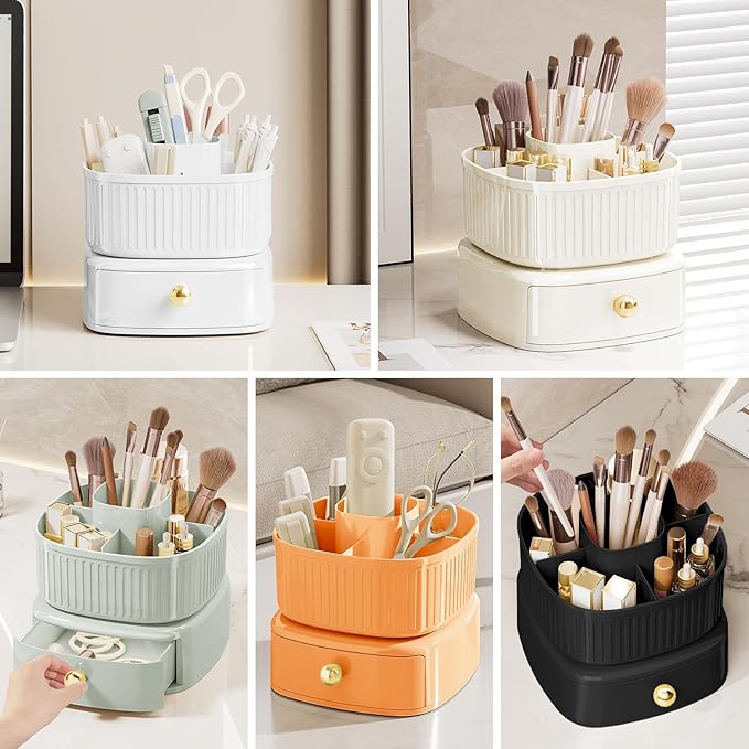 DASITON Stackable Makeup Organizer,Makeup Brush Holder With 360°Rotating Makeup Organizer Tray,Cosmetic Holder Shelf(Black)-NeatNest
