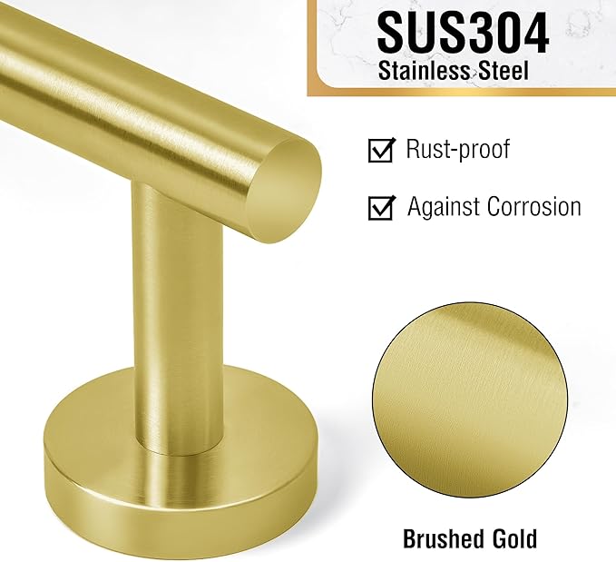 HITSLAM Gold 19.8 Inch Towel Bar for Bathroom, SUS304 Stainless Steel Bathroom Towel Rack Wall Mounted, Modern Home Decor Bath Towel Holder with Hardware Accessories