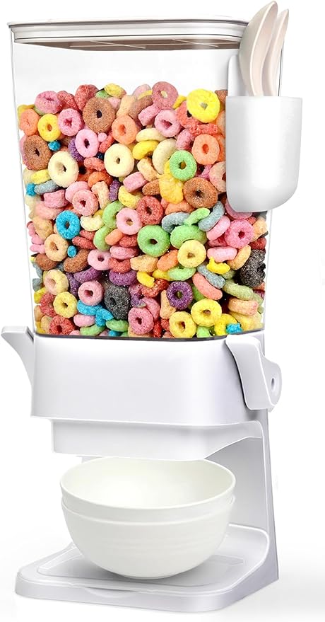 Cereal Dispenser Countertop with 2 Pack Bowls and Spoons 5.5 Qt Large Cereal Storage Container Holder for Pantry Dry Food Nut Dispenser Snack Candy Organizer Kitchen Organization for Oatmeal Granola-NeatNest