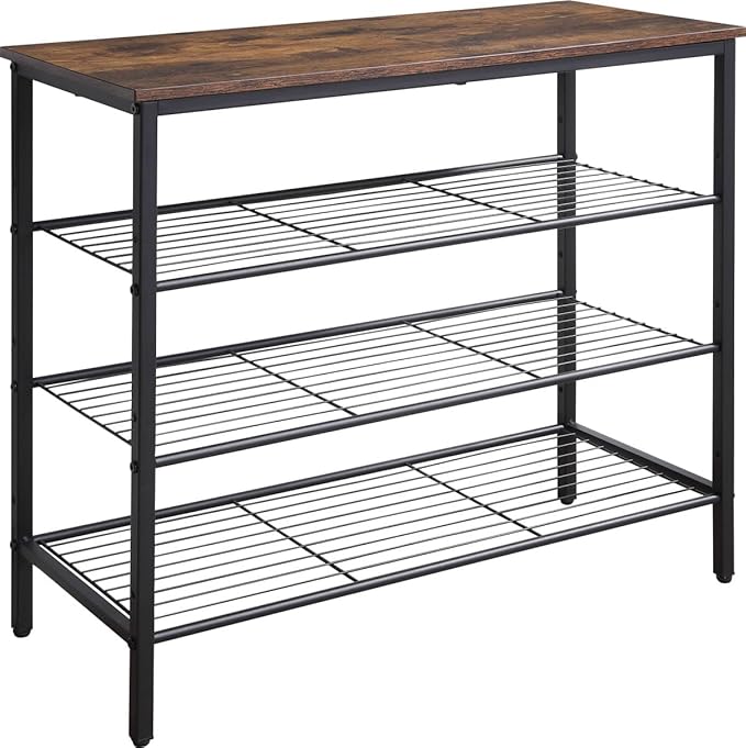 4-Tier Shoe Rack Organizer, Metal Mesh Shoe Storage Shelf, for Entryway, Hallway, Closet, Dorm Room, Industrial, Rustic Brown-NeatNest