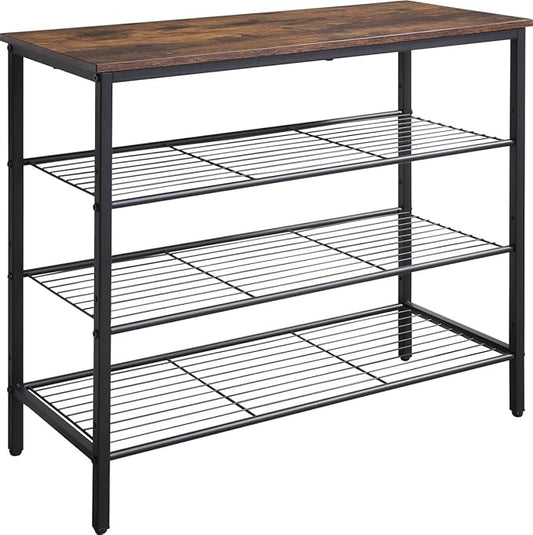 4-Tier Shoe Rack Organizer, Metal Mesh Shoe Storage Shelf, for Entryway, Hallway, Closet, Dorm Room, Industrial, Rustic Brown-NeatNest