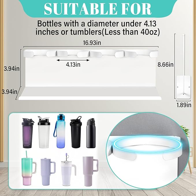 2Pcs Magnetic Water Bottle Organizer for Stanley 30 40 oz Tumbler and Lid Magnetic Cup Holder Heavy Duty Tumbler Storage Organizer Drink Accessories Kitchen Cup Storage Rack for Fridge Cabinets Gifts-NeatNest