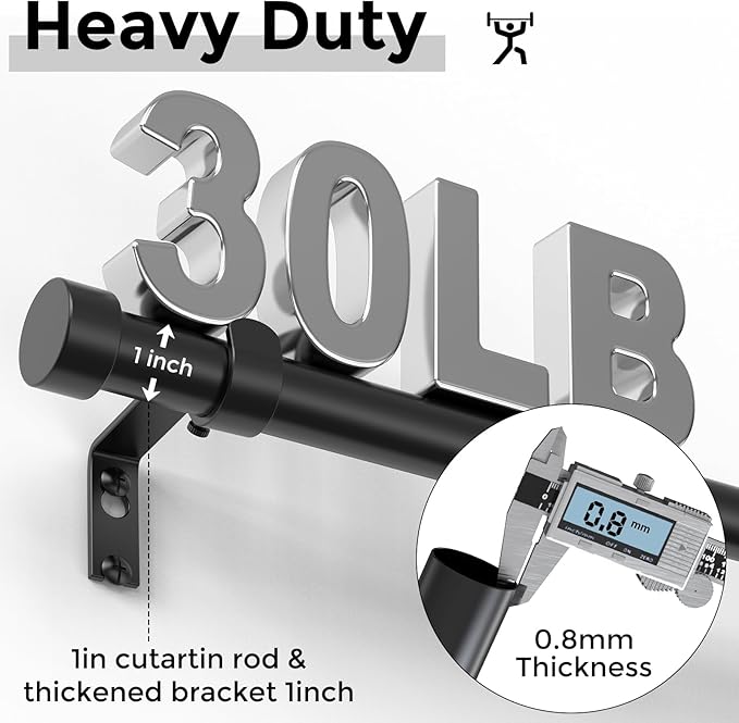 2 Pack Black Curtain Rods for Windows 66 to 120 Inch(5.5-10 Feet),1" Diameter Drapery Rods with Modern Style End Cap Finials,Size:36-120 Inch