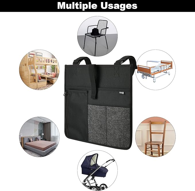Cosmos Armrest Chair Side Organizer Bedside Caddy Organizer Bed Buk Storage Bag Armchair Wheelchair Hanging Side Pocket Bag for Ipad, Tablet, Cellphone, Remote Control, Magazines, Books & Water Bottle-NeatNest