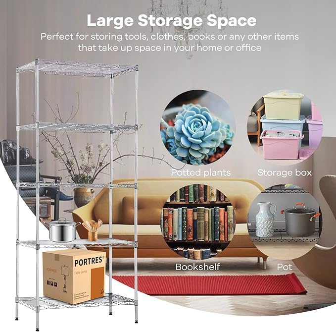 5-Tier Wire Shelving Unit Storage Shelves Metal Shelves 61''x24''x14'' Metal Shelving Unit Heavy Duty Wire Rack Shelving NSF for Home Kitchen Bathroom Garage Shelving (Chrome) NCF-MN5