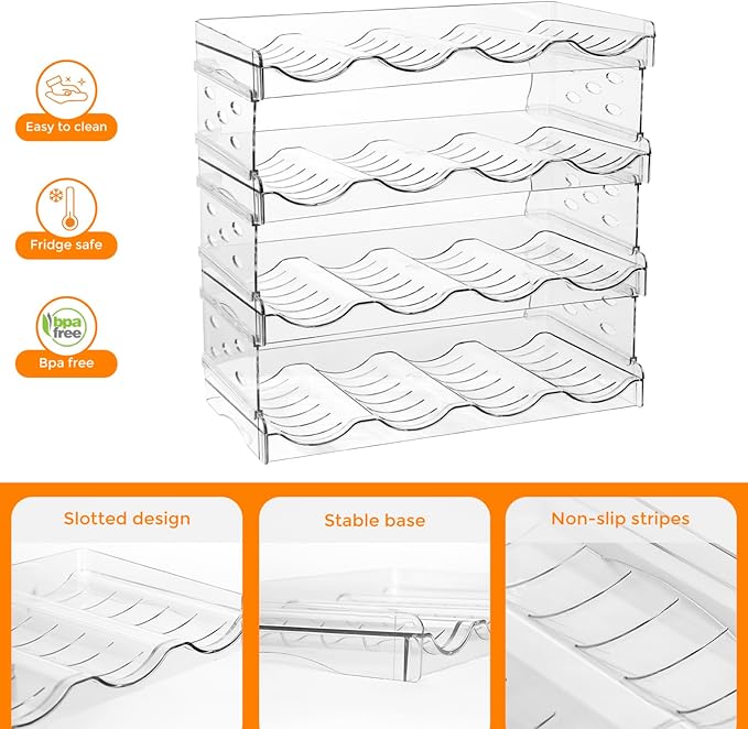 BoxedHome Plastic Water Bottle Organizer and Wine Rack Storage Holder for Inside Cabinet, Kitchen Countertop, Table Top, Pantry, Bars, Cabinets, Fridge - Clear (4 Tier 16 Containers)-NeatNest