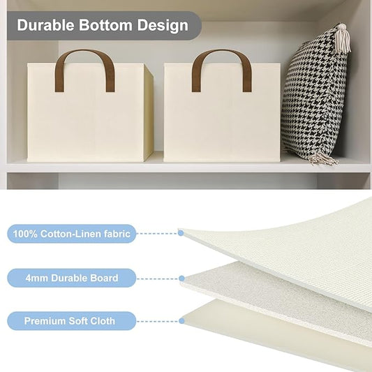 Closet Storage Bins, Fabric Closet Organizers and Storage Basket for Shelves, Collapsible Shelf Baskets for Organizing Shelves, Bedroom Clothes Basket, Beige, 3 Pack-NeatNest