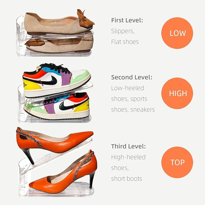 Shoe Slots Organizer, 20PCS Adjustable Double Layer Stack Shoe Rack, 50% Space-Saving Storage Rack Holder, Transparent-NeatNest