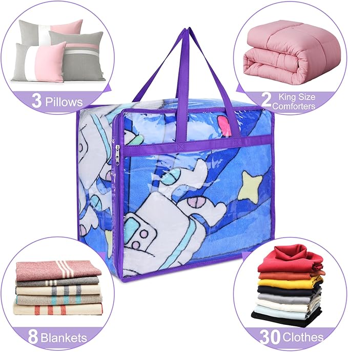 2 Pack Clear Zippered Storage Bags for Clothes, Closet Organizers and Storage Vinyl Bag for Bedding, Linen, Blankets, Comforters, Clothes & Toys Multi Purpose & Space Saver PVC Organizers-NeatNest