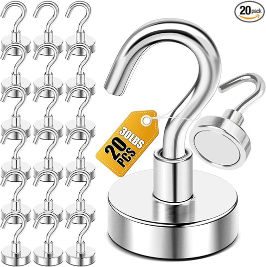 DIYMAG Magnetic Hooks, 30lbs+ Magnet Hook 2025 Cruise Cabin Ship Essentials Heavy Duty Strong Magnets Refrigerator Fridge Hanging for Classroom Beach Vacation Kitchen Grills Home 20 Pack (Silver)-NeatNest