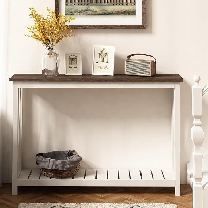 ChooChoo Farmhouse Console Table, Rustic Vintage Narrow Sofa Table for Entryway, Living Room, Hallway, 47 White-NeatNest