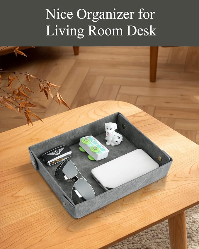 CASIRENA Father's Day Gifts Faux Leather Valet Tray Organizer for Men - Catch-All Tray for Entryway Table Key, Wallet, Watch, Coin Change, Phone, Dresser EDC Dump Jewelry, Bedside Nightstand Desk-top-NeatNest