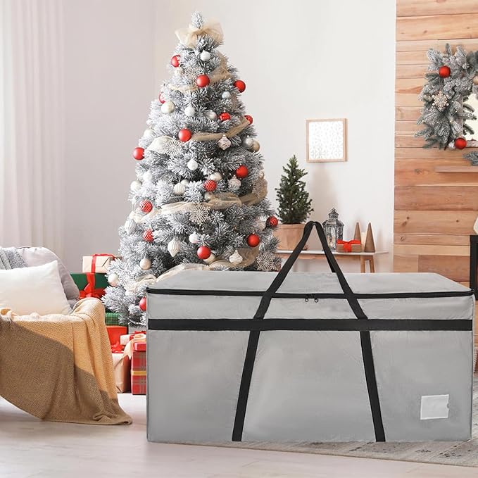 4.5 ft Christmas Tree Storage Bag, Heavy Duty Christmas Tree Bag with Reinforced Handles and Dual Zippers Wide Opening, Large Capacity fits for Artificial Christmas Tree (Grey, 4.5 ft)-NeatNest