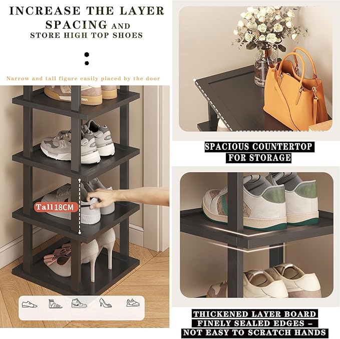 Vertical Shoe Rack - Tall Narrow Shoe Rack Organizer for Small Spaces,12 Tier Bamboo Shoen Shelf for Entryway,Closet,Corner,Doorway,Skinny Shoe Shelf Space Saving Shoe Storage,Free Stackable DIY-NeatNest