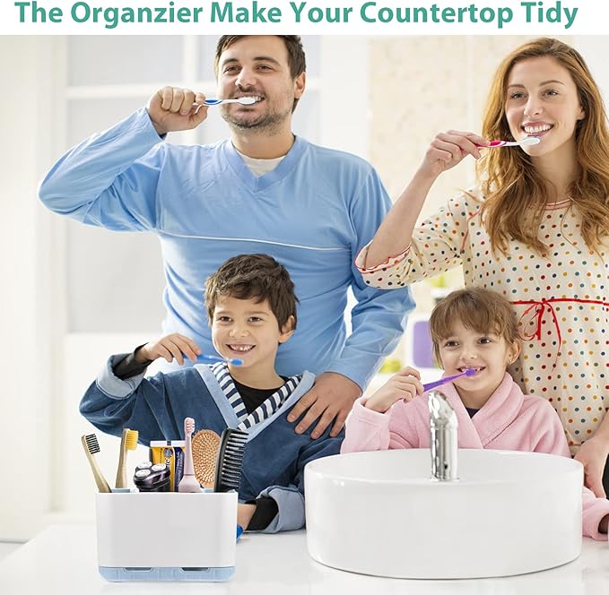 Boperzi Electric Toothbrush Holder for Bathroom Organizer Countertop, Detachable Anti-Slip Blue Toothpaste Storage Caddy 6 Slots White with Drainage Holes for Makeup Brush Razor Stand-NeatNest