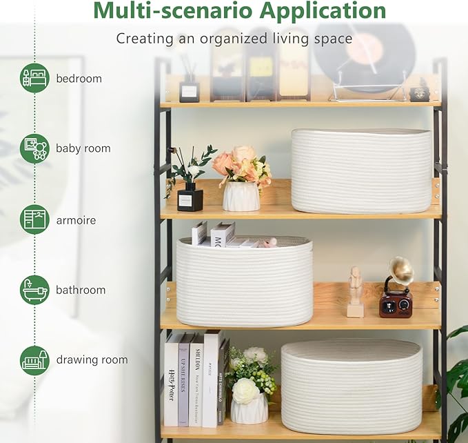 Cotton Rope Storage Basket, 15x10x9 Inches, Woven Basket for Shelves, Clothes, Toys, Towels, Books, and Laundry, Durable and Stylish, White (3 Pack)-NeatNest