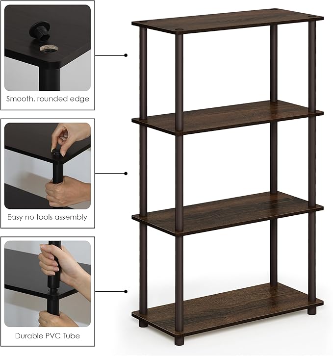 Furinno Turn-N-Tube 4-Tier Multipurpose Shelf Display Rack, Round Tubes, Walnut/Brown-NeatNest