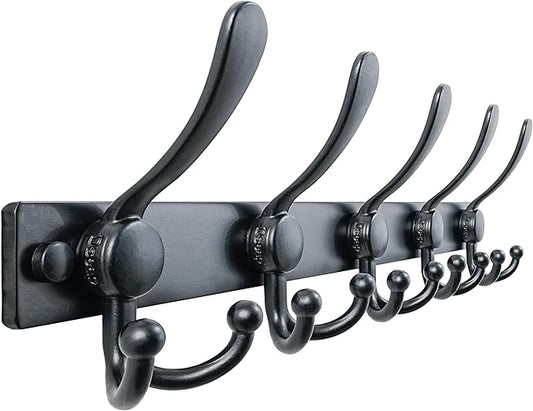 Dseap Coat Rack Wall Mount 2.0 Pro: Heavy Duty 300% Thicker, 16" Stud Mount, Stainless Steel Wall Coat Hooks Hanger for Clothes Jackets Hats Entryway Closet, MaxStrong Series, Black