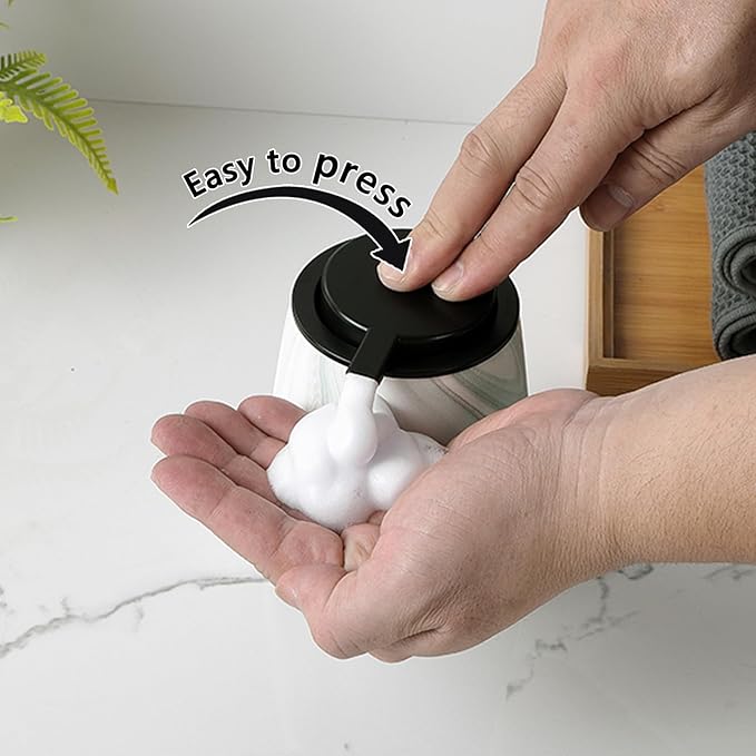 12Oz Foam Hand Soap Dispenser - Modern Ceramic Foaming Soap Dispenser with Easy-to-Press Pump, Reusable and Refillable Liquid Dish Soap Dispensers for Bathroom & Kitchen, Marble Green-NeatNest