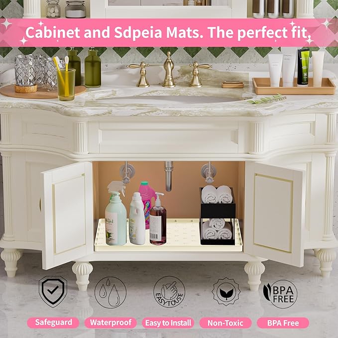 Sdpeia Under Sink Mat for [22" x 14"] Cabinet, Upgraded Silicone Waterproof Mat Kitchen Cabinet Liner Cabinet Protector Kitchen Organizers and Storage-NeatNest