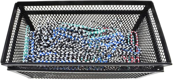 HAHIYO Stackable Mesh Tray Cup 6 x 3 x 2 inches Sturdy Container for Desk Drawer Organizer Collection for Home Office School kitchen Soft Foam Feet No Sharp Edges 2 Pack Black-NeatNest