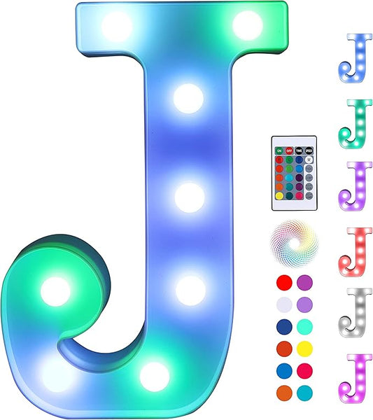 Foaky Colorful LED Letter Lights with Remote,Marquee Light Up Letters Sign for Night Light Wedding/Birthday Party Battery Powered Christmas Lamp Home Bar Decoration(J)-NeatNest