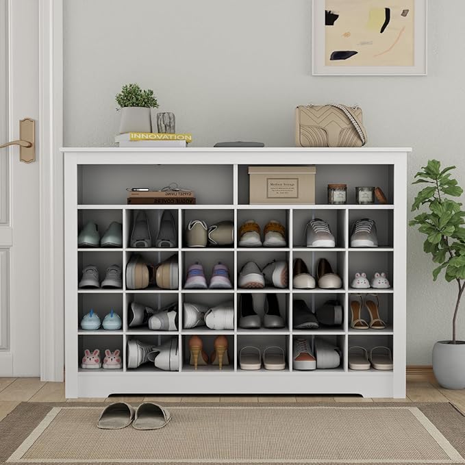 5-Tier Storage Cabinet for Entryway, Modern Shoe Rack with 26 Cubbies, Freestanding Shoe Organizer with 24 Pair Shoe Storage Cabinet for Hallway,Bedroom,Living Room(White-NeatNest