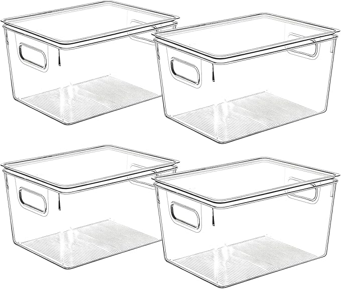 Clear Plastic Storage Bins with Lids, Perfect for Kitchen Organization or Pantry Organization and Storage, Stackable Fridge Organizer Bins, Storage Containers for Organizing, Cabinet Organizers-NeatNest