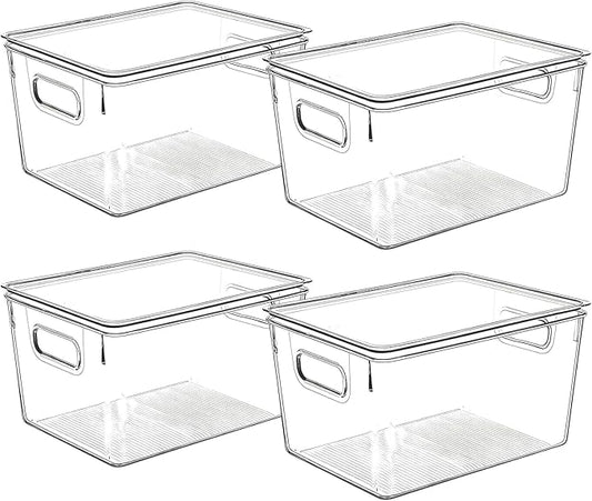 Clear Plastic Storage Bins with Lids, Perfect for Kitchen Organization or Pantry Organization and Storage, Stackable Fridge Organizer Bins, Storage Containers for Organizing, Cabinet Organizers-NeatNest
