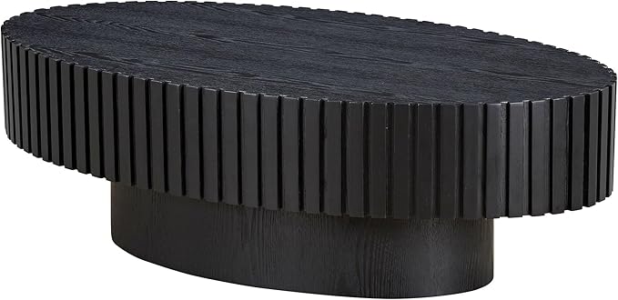 Coffee Table, 43.7 Inch Modern Handcraft Solid Wood Drum Oval Coffee Table for Living Room, Small Space, Office, Easy Assembly (Black)-NeatNest