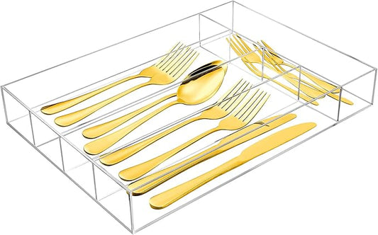 Baderke Acrylic Silverware Organizer Small Clear Utensil Drawer Organizer for Flatware Utensils Drawer, Office, Bathroom-NeatNest