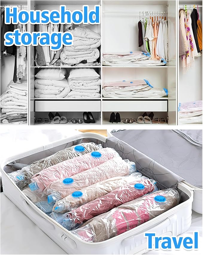 Vacuum Storage Bags 12 Pack - Vacuum Sealed Space Saver Bags for Travel with 1 Electric Pump (3 Jumbo/3 Large/3 Medium/3 Small)-NeatNest