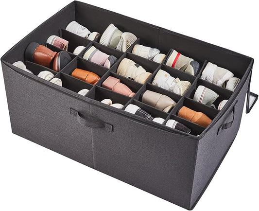 Shoe Storage Organizer for Closet, Shoe Box Organizer, Space Saving Foldable Shoe Rack, Shoe Storage Cabinet with Clear Cover and Reinforced Handles, Fits 20 Pairs, Black-NeatNest