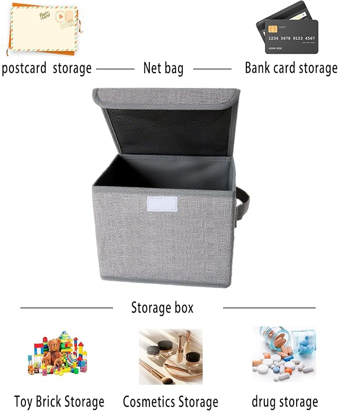 2 Pack Small Storage Box, Storage Basket with Lid, Foldable Cotton Linen Fabric Keepsake Box, Organizer Container with Zipper for Decorative, Medicine, Greeting Card Organizer.(Gray)-NeatNest