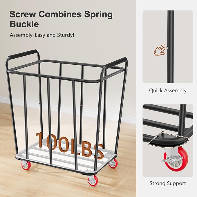 Hoctieon Large Laundry Cart with Wheels, 400L Heavy Duty Laundry Basket Organizer, Rolling Hamper Sorter for Clothes Storage, Industrial Dirty Clothes Hamper for Home & Hotel, Black-NeatNest